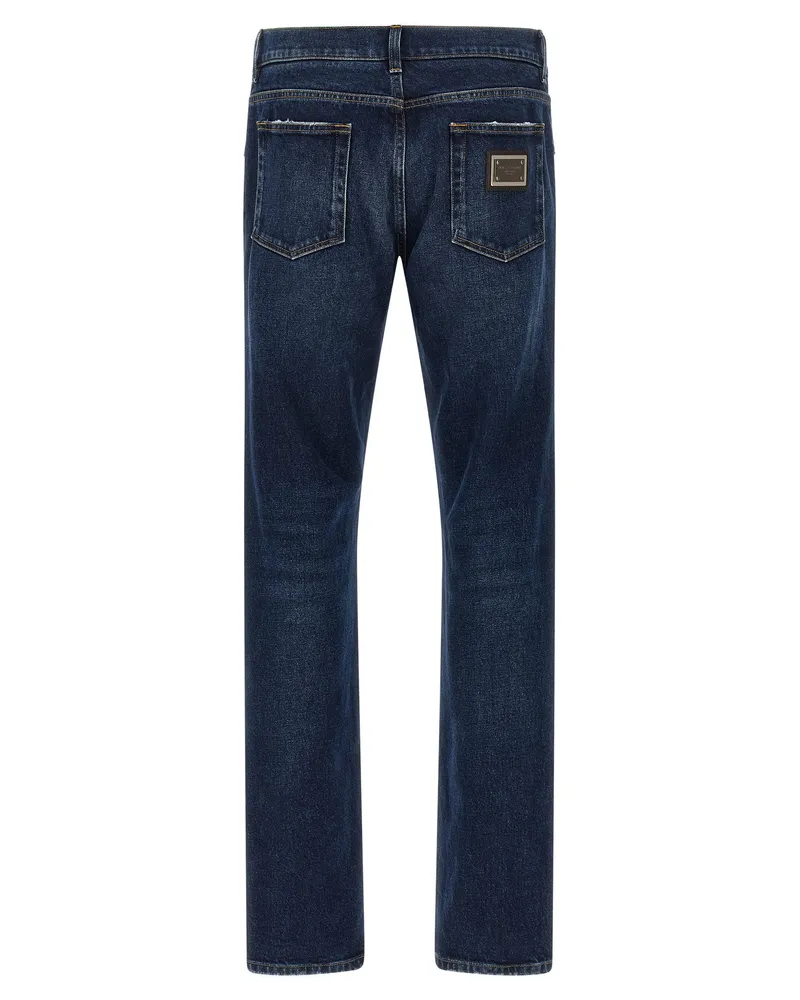 Dolce & Gabbana Logo Plaque Jeans — Blue Blue