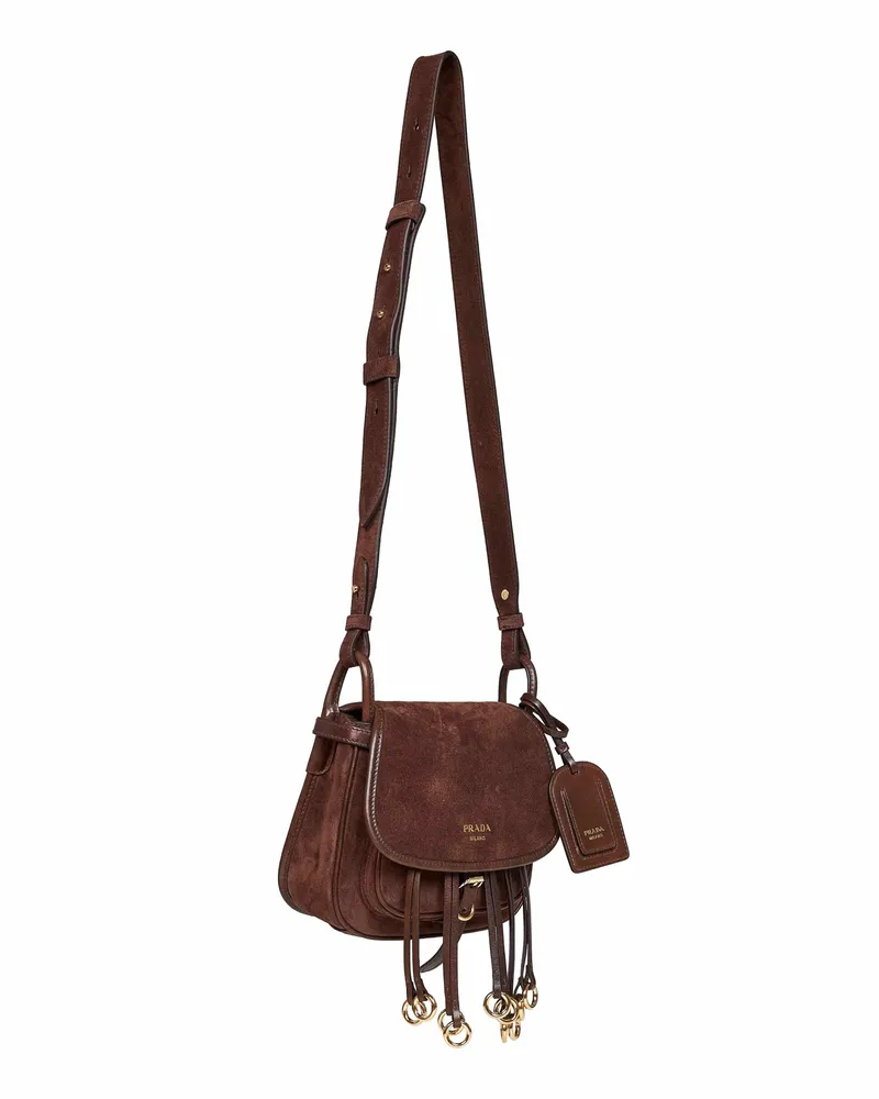 Prada Women's Mini Shoulder Bag Corsaire Dark Brown Calf Leather Handbags Hand Brown