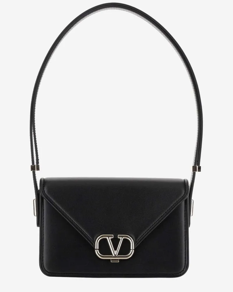 Valentino Garavani VLogo Closure Calf Leather Shoulder Bag — Black Black