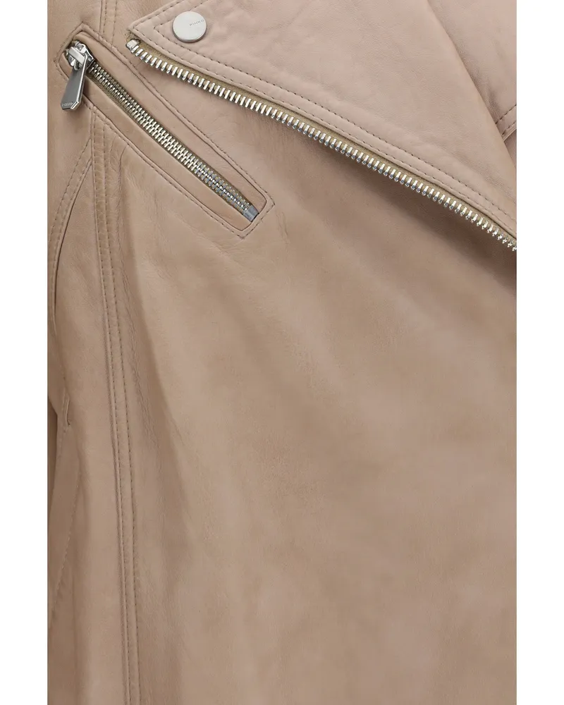 Pinko Sheep Leather Biker Jacket — Beige 