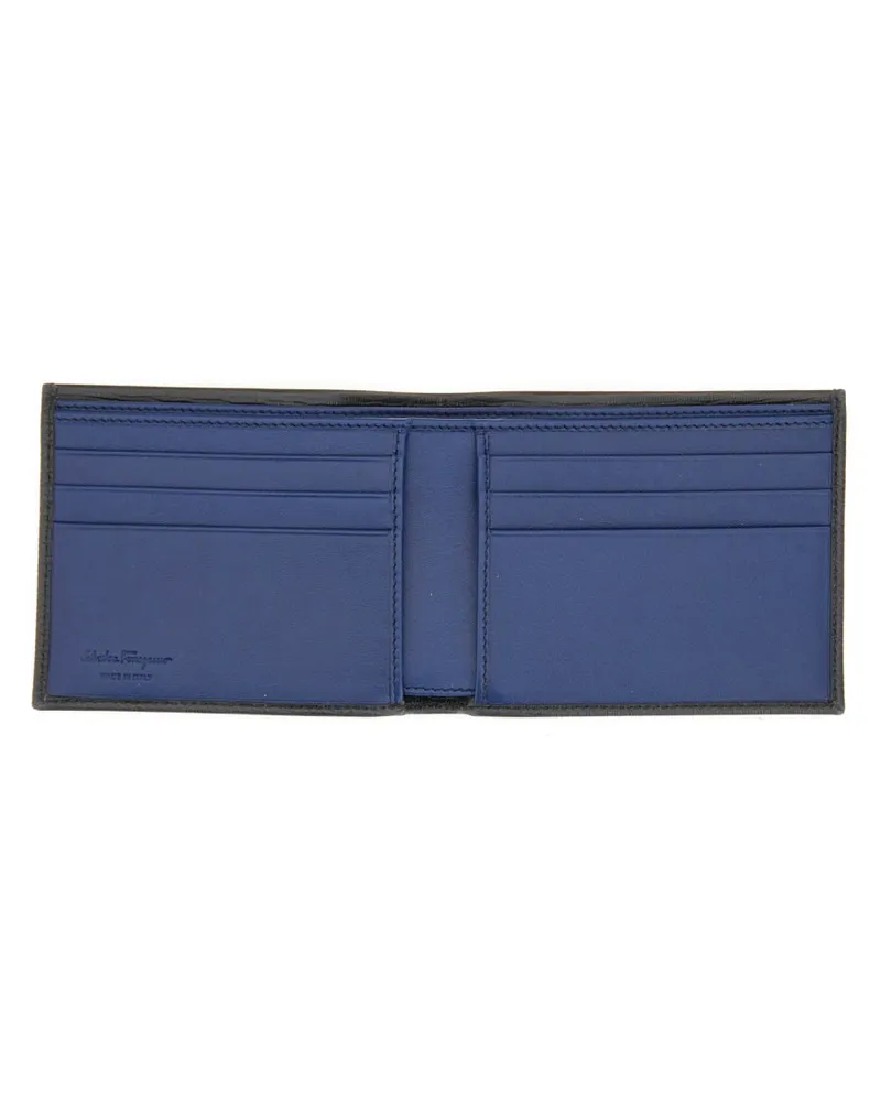 Ferragamo Hammered Calf Leather Wallet — Black Black