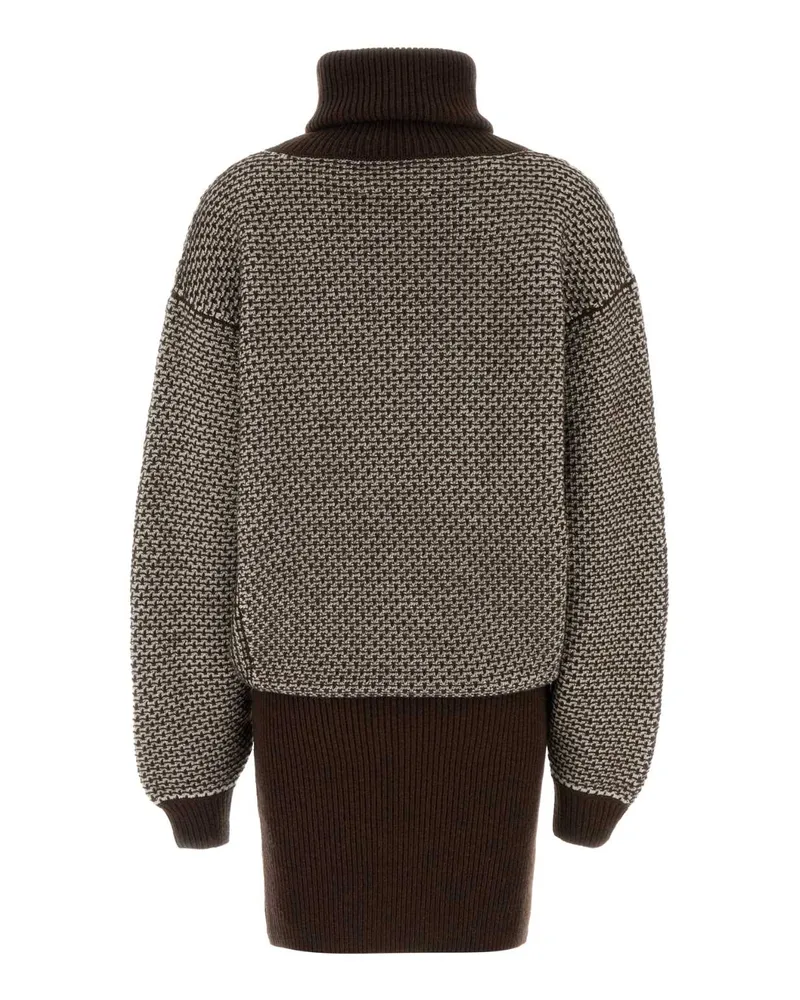 Maison Margiela Women's Embroidered Wool Blend Mini Sweater Dress 001j Abiti Brown