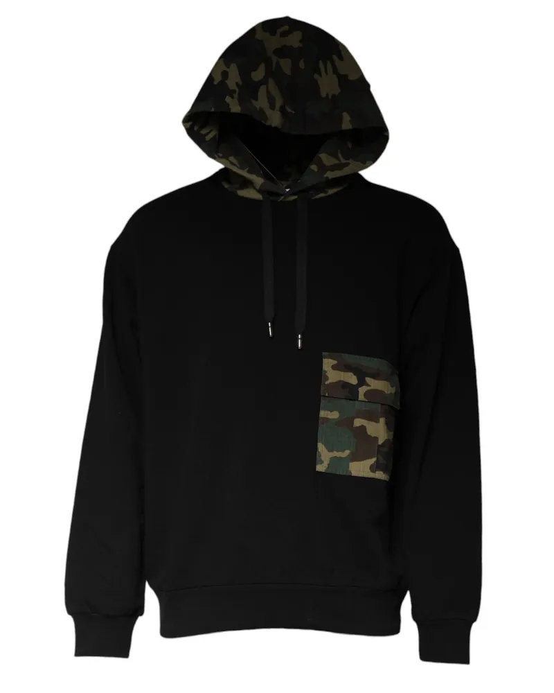 Dolce & Gabbana Men's Black Camouflage Hooded Sweatshirt Sweater Cotton Polyester Nylon Clothing Black