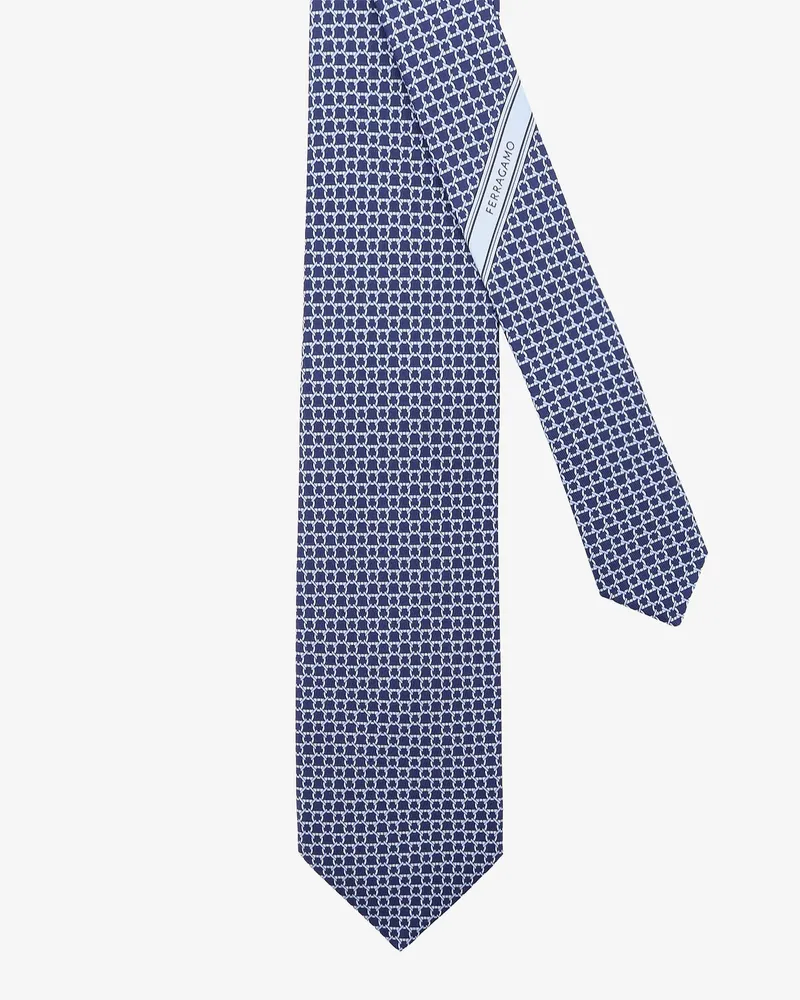 Ferragamo Men's Silk Tie Carato Blue Ties & Bow Blue