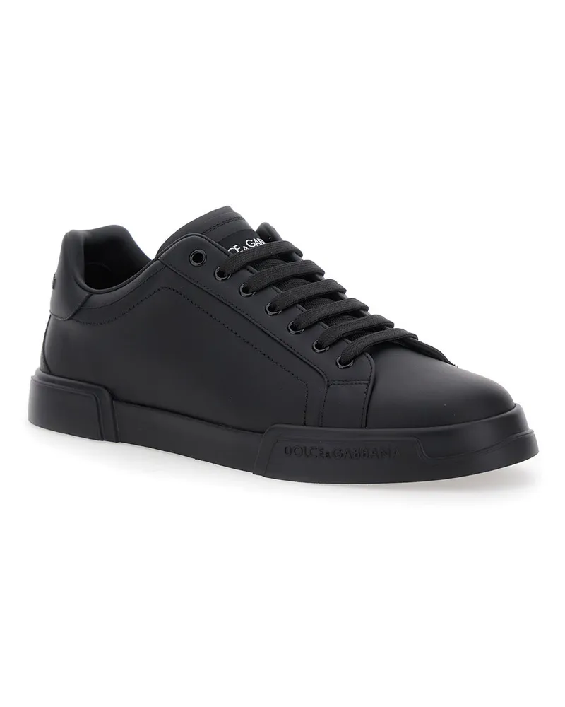 Dolce & Gabbana Men's Sneakers Portofino Light Black Leather Cotton Trainers Black