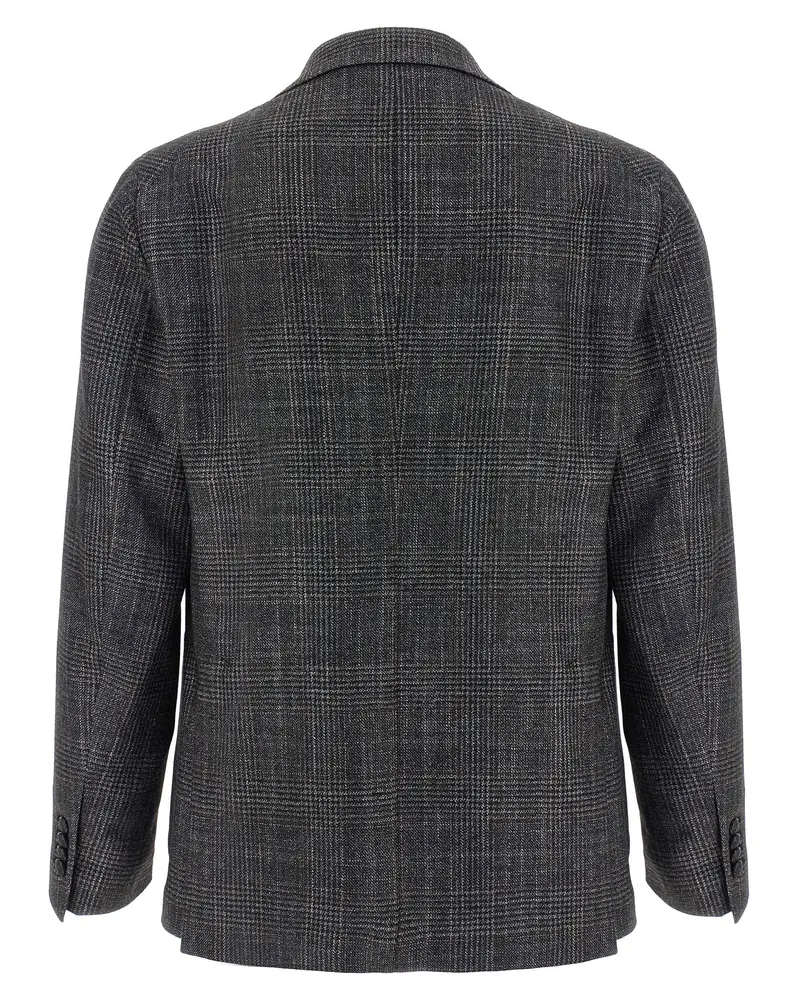 Tagliatore Check-Patterned Virgin Wool Blend Blazer — grey Grey