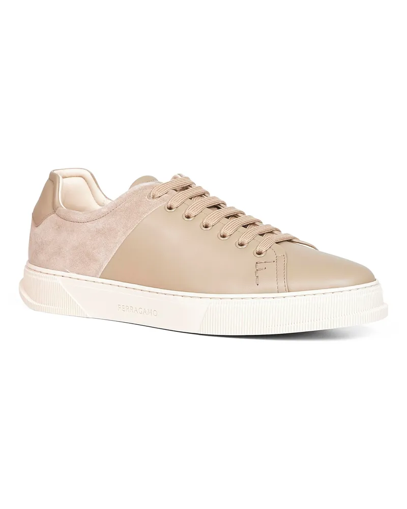 Ferragamo Men's Leather And Suede Low-Top Sneakers Beige Calf (bos Taurus) Trainers Beige