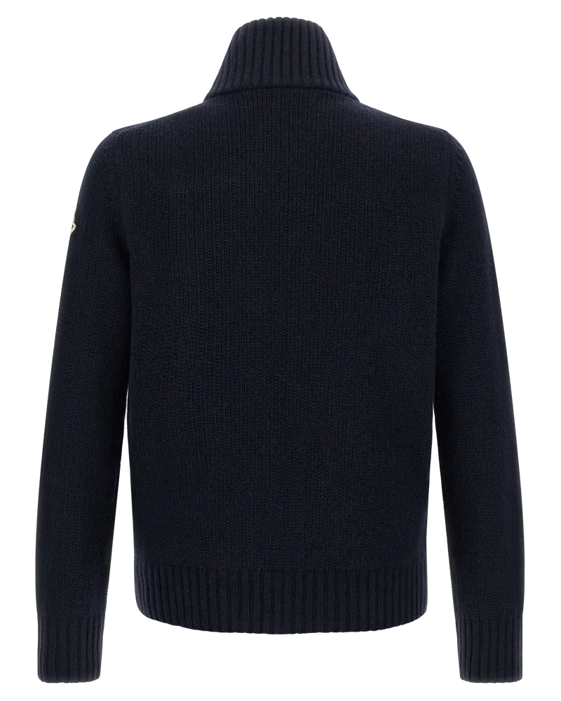 Moncler Virgin Wool and Cashmere Ribbed Knit Cardigan — Blue Blue