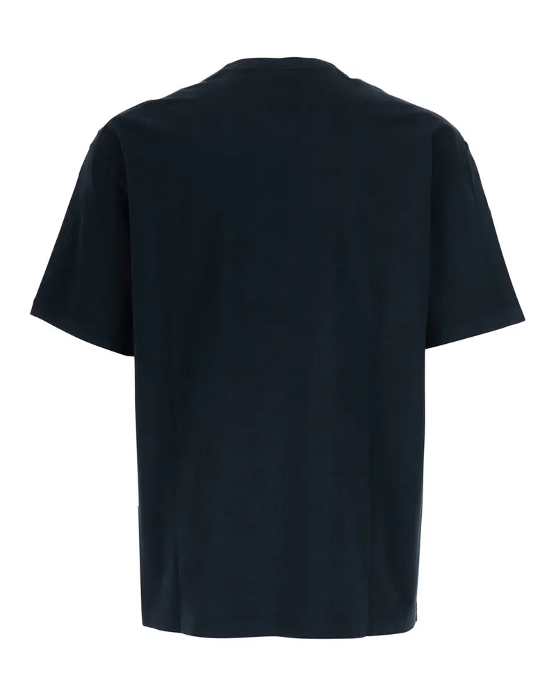 Stone Island Logo-Embroidered Crew Neck Cotton T-Shirt — Blue Blue