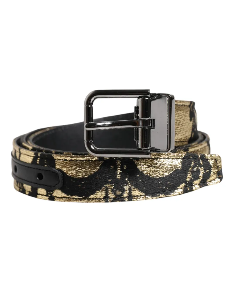 Dolce & Gabbana Men's Multicolor Jacquard Leather Metal Buckle Belt Multicolor