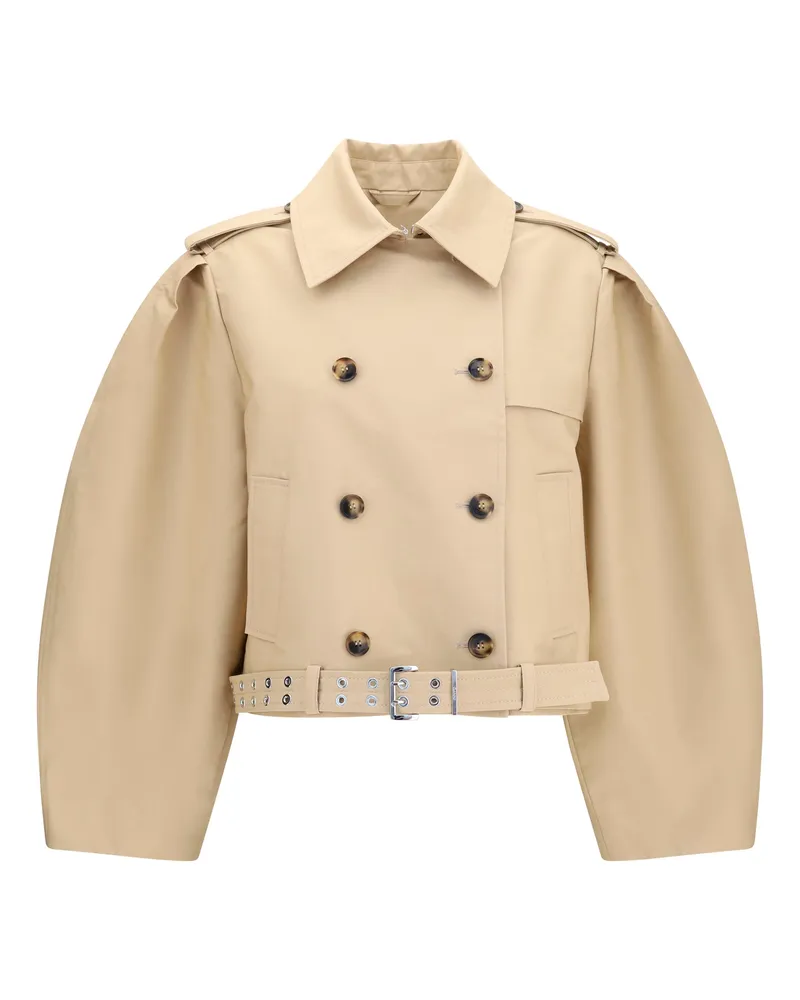 Ganni Women's Jacket Double-Breasted Belted Warm Sand Cotton Beige