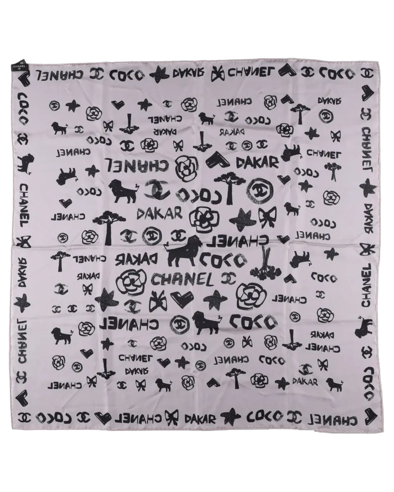 Chanel Paris-Dakar Silk Square Scarf — Pink and Black Pink