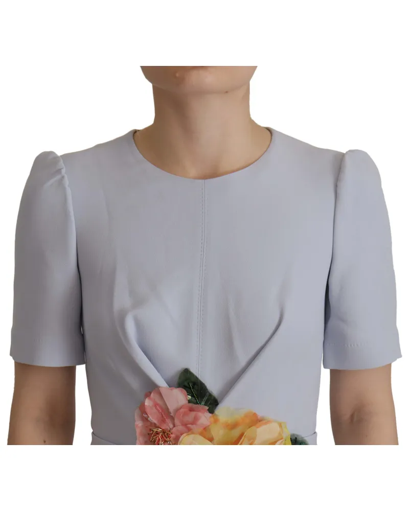 Dolce & Gabbana Women's Blue Floral Applique Midi Viscose Dress Acetate Elastane Blue