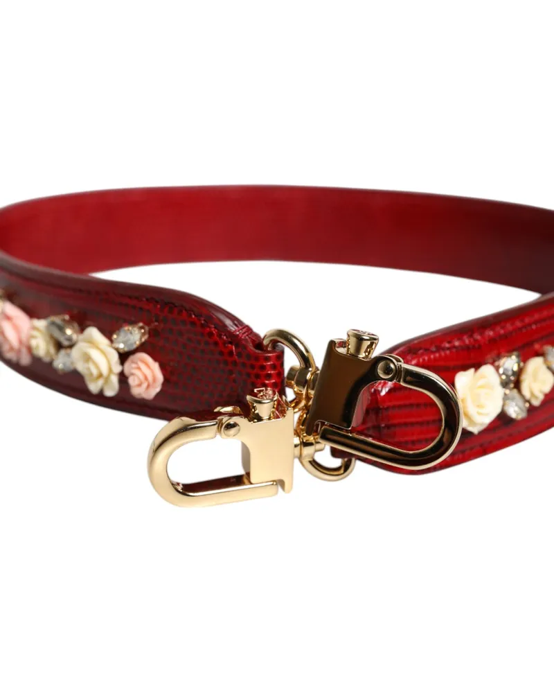 Dolce & Gabbana Women's Red Leather Floral Embellish Bag Shoulder Strap Calf Red