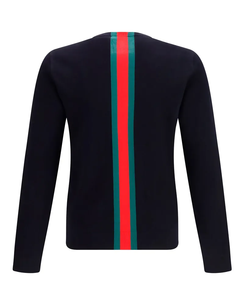 Gucci Men Knitted Cotton Sweater With Web Intarsi Blue Japan-Green-Red Japan/green/red Blue