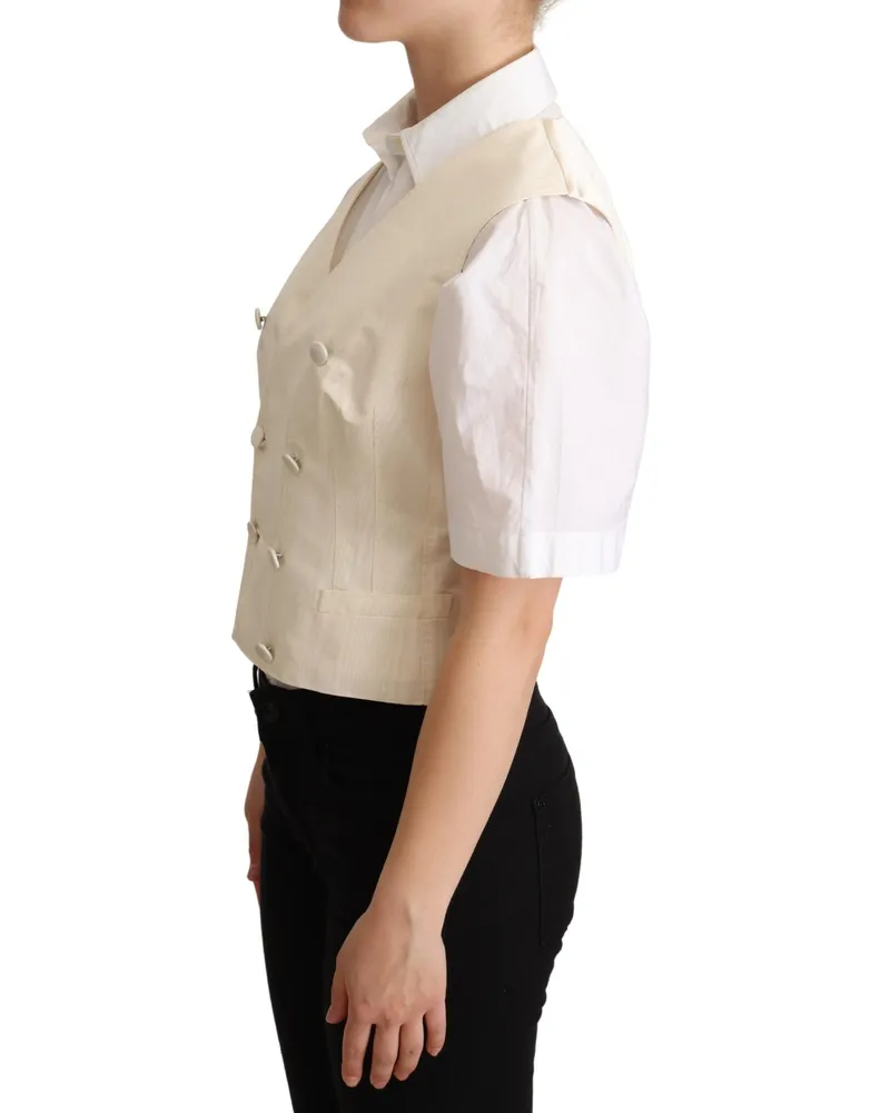 Dolce & Gabbana Women's Beige Silk Sleeveless Waistcoat Vest Elastane Clothing Beige