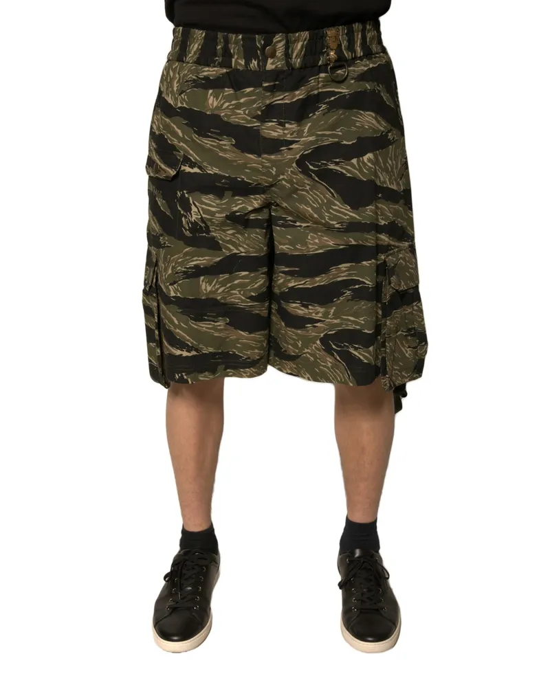 Dolce & Gabbana Men's Black Gold Patterned Cotton Bermuda Shorts Gold