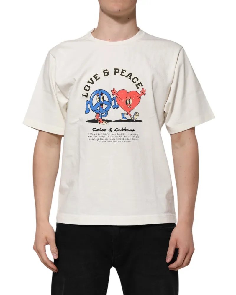 Dolce & Gabbana Love & Peace Graphic Cotton T-Shirt — White White