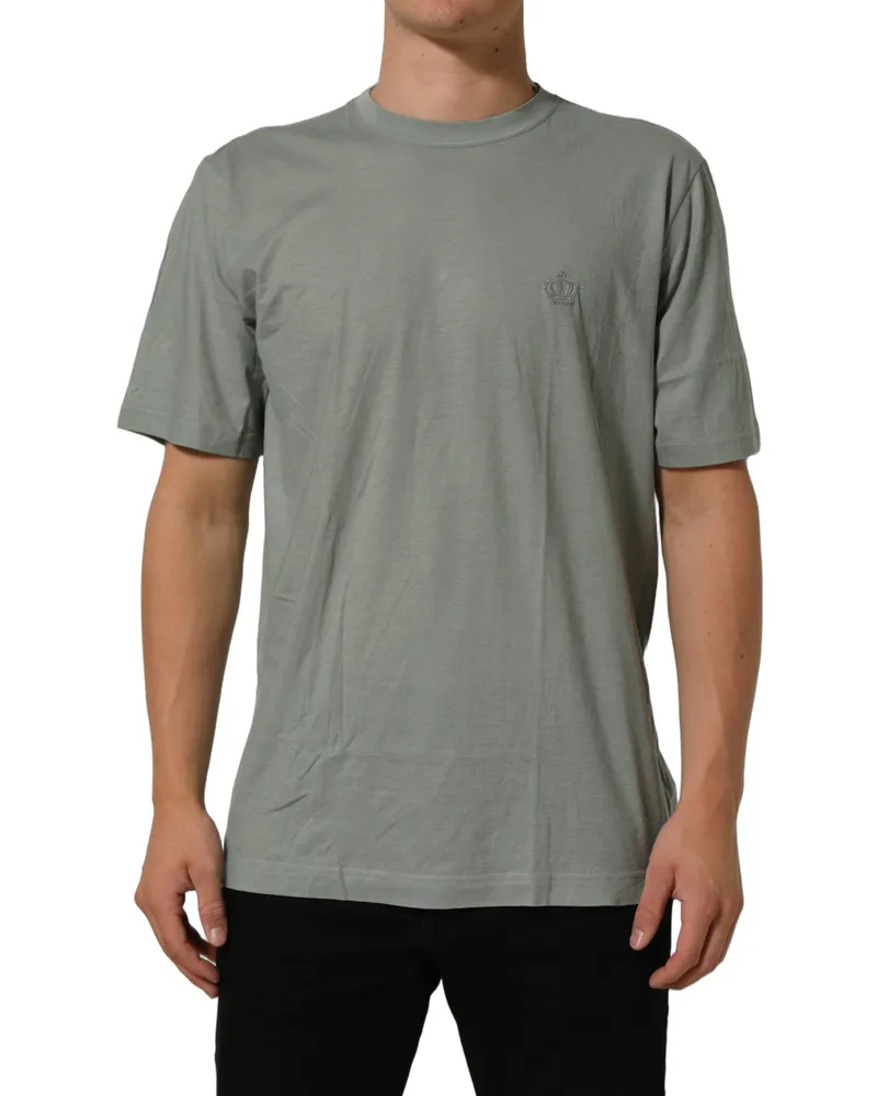 Dolce & Gabbana Men's Green Cotton Short Sleeve Crew Neck T-Shirt Green