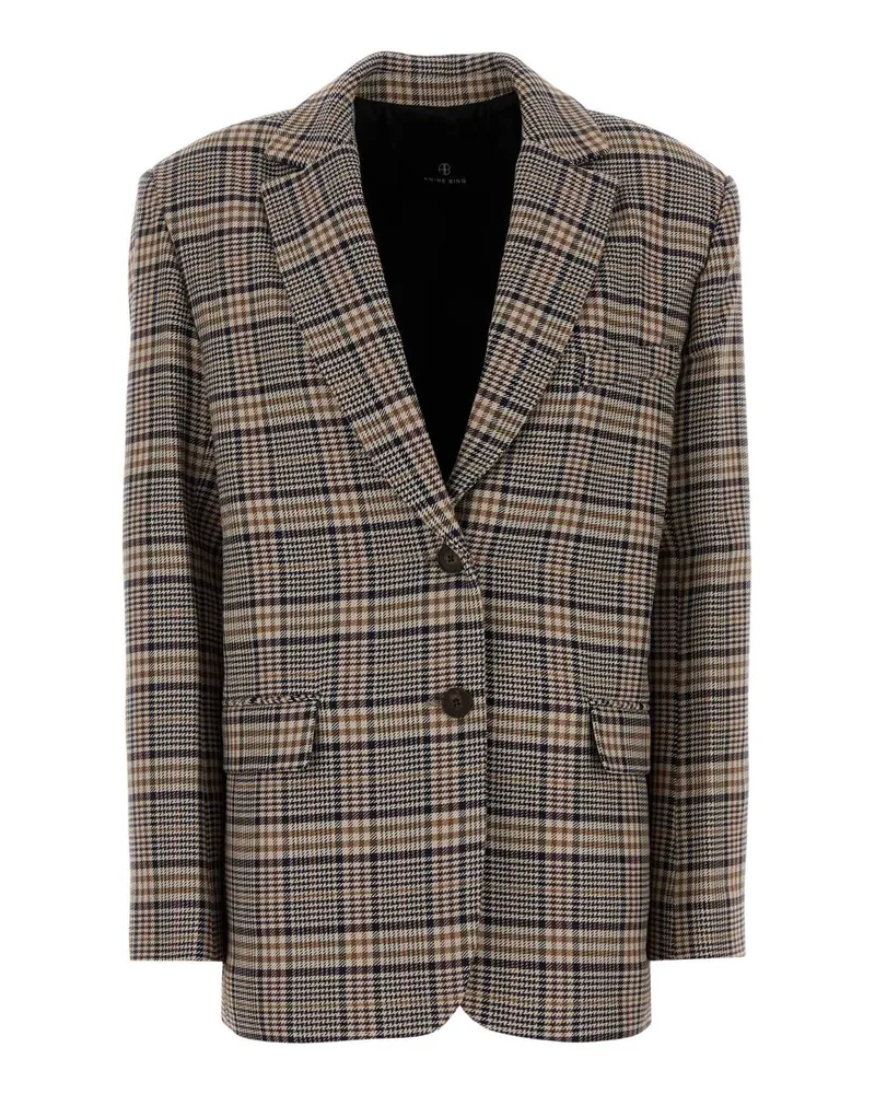 Anine Bing Women's Embroidered Jacquard Quinn Blazer Beigeandnavychecks Giacche E Gilet Jacket Beige