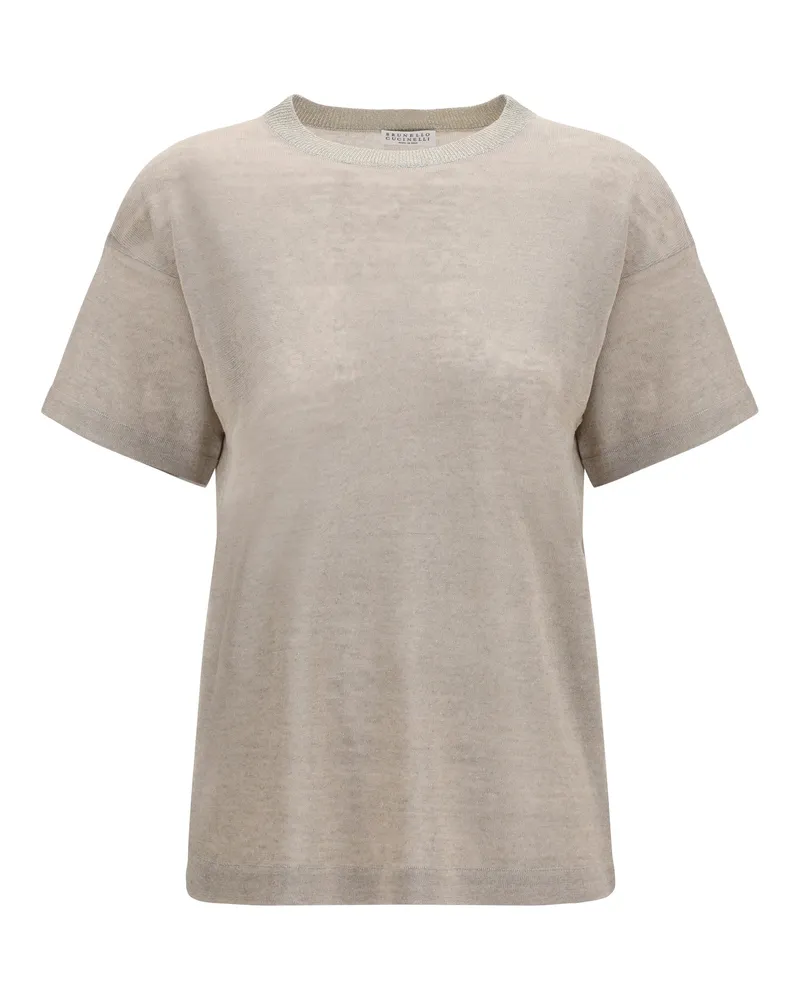 Brunello Cucinelli Women's T-Shirt Crewneck Short-Sleeve Linen Washed T-Shirts & Jerseys Beige