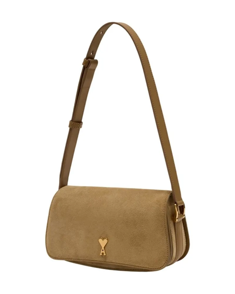 AMI Paris Women's Paris Shoulder Bag - Ami Leather Khaki Calfskin Shoulder-Hobo-Bags Beige