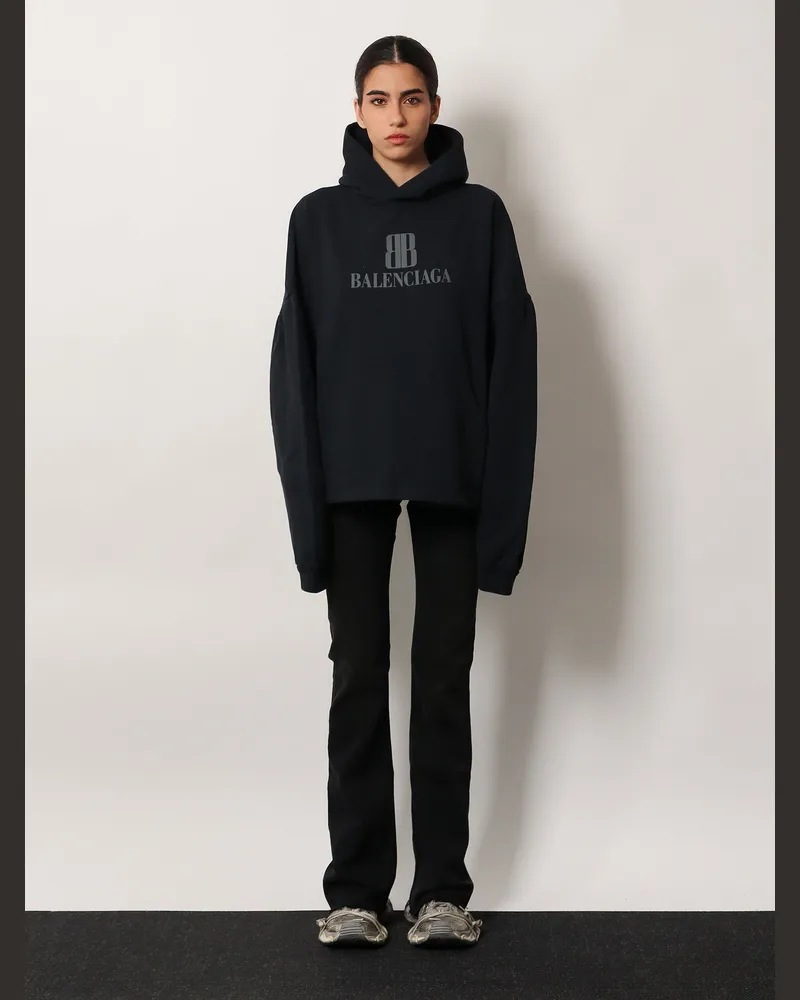 Balenciaga Women's Sweatshirt Cropped Cotton Black Sweatshirts Sweater Black