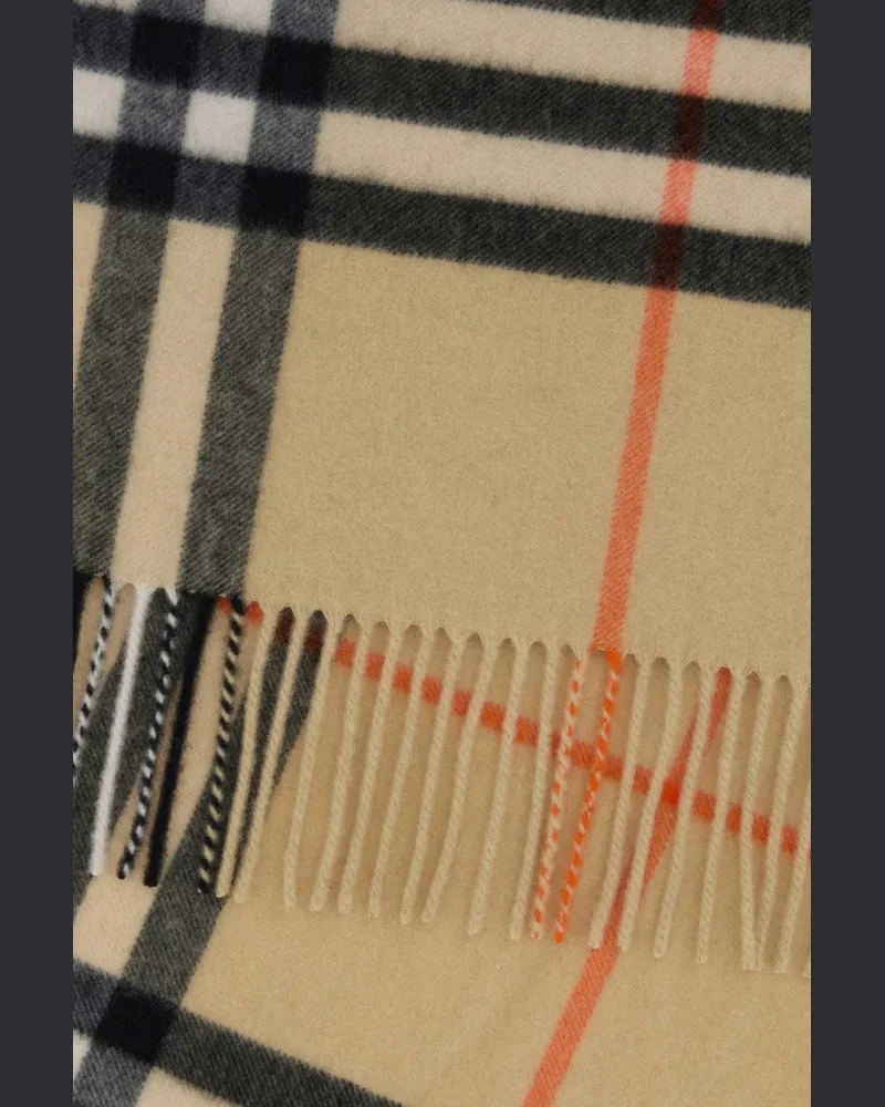 Burberry Unisex Embroidered Cashmere Scarf Sand Exterior: Sciarpe E Foulard Scarfs Beige