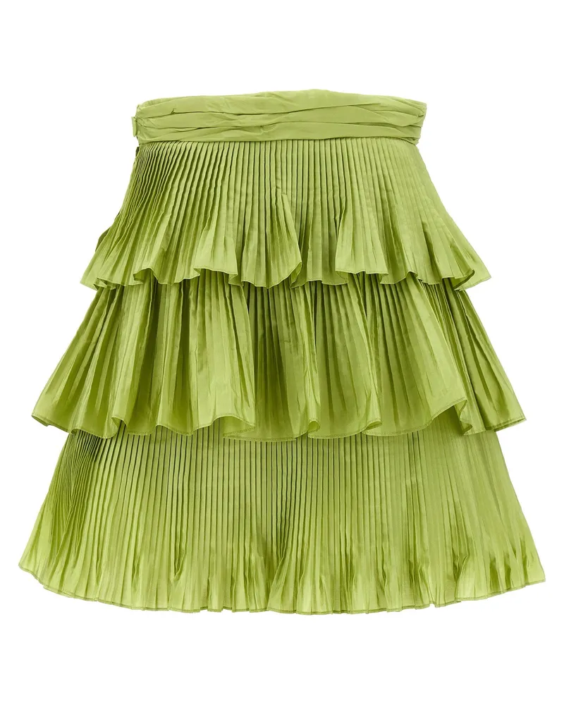 Valentino Garavani Pleated Taffeta Flounced Skirt — Lime Green Lime