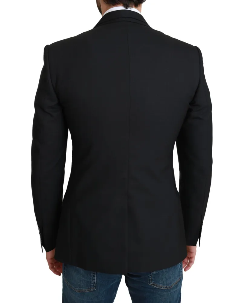 Dolce & Gabbana Men Black Single Breasted Formal Wool Blazer Virgin Clothing Black