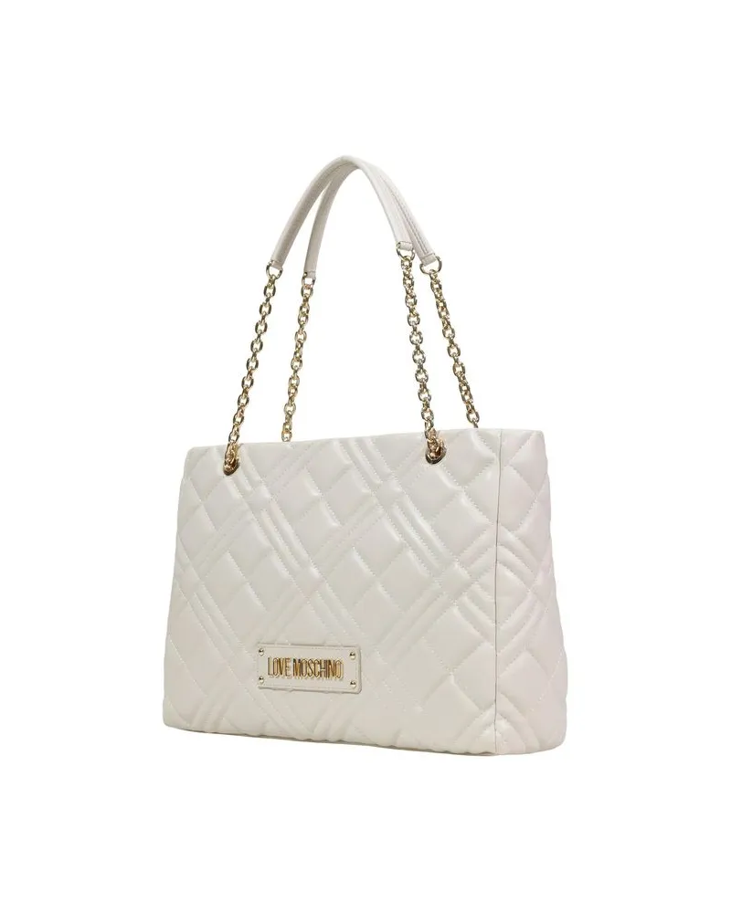 Moschino Women's Quilted Polyurethane Shoulder Bag Beige Beige