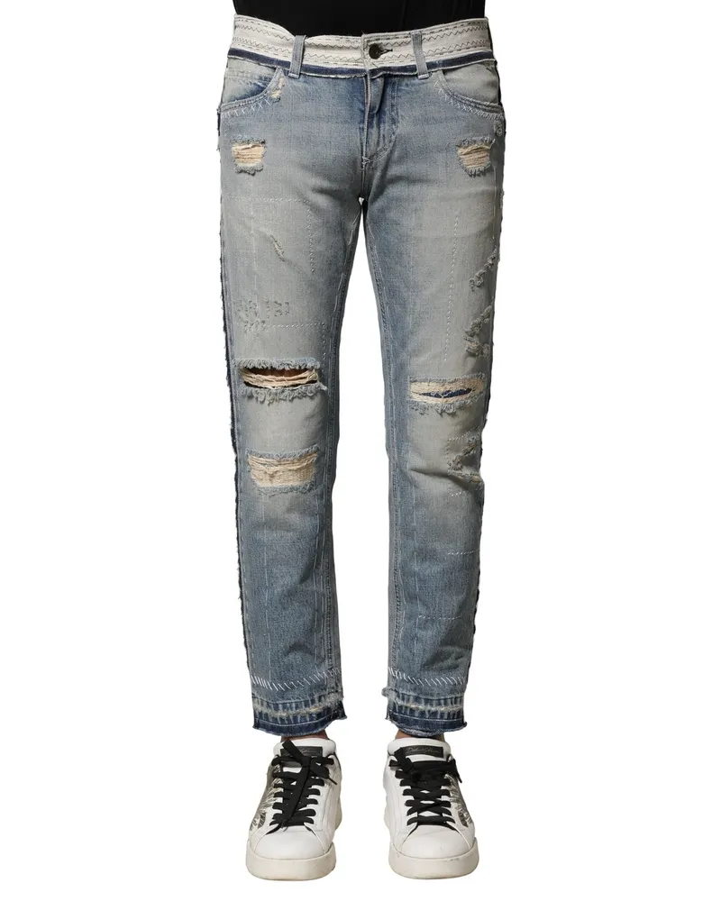 Dolce & Gabbana Light Blue Tattered Straight Men Denim Jeans Cotton Clothing Blue