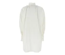 Women's White Cotton Blend Dress Bianco Exterior: Linen Silk Abiti