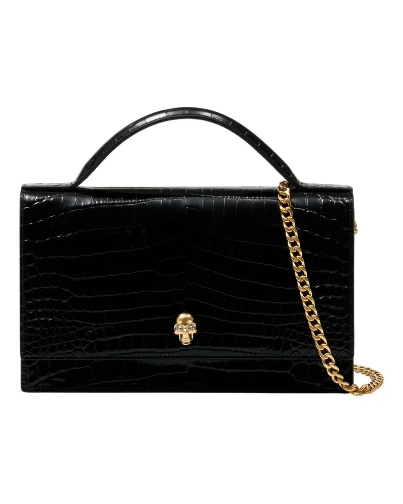 Alexander McQueen Women's T.h.medium Skull Purse -  Leather Black Calfskin Bags Handbags-Purses Black