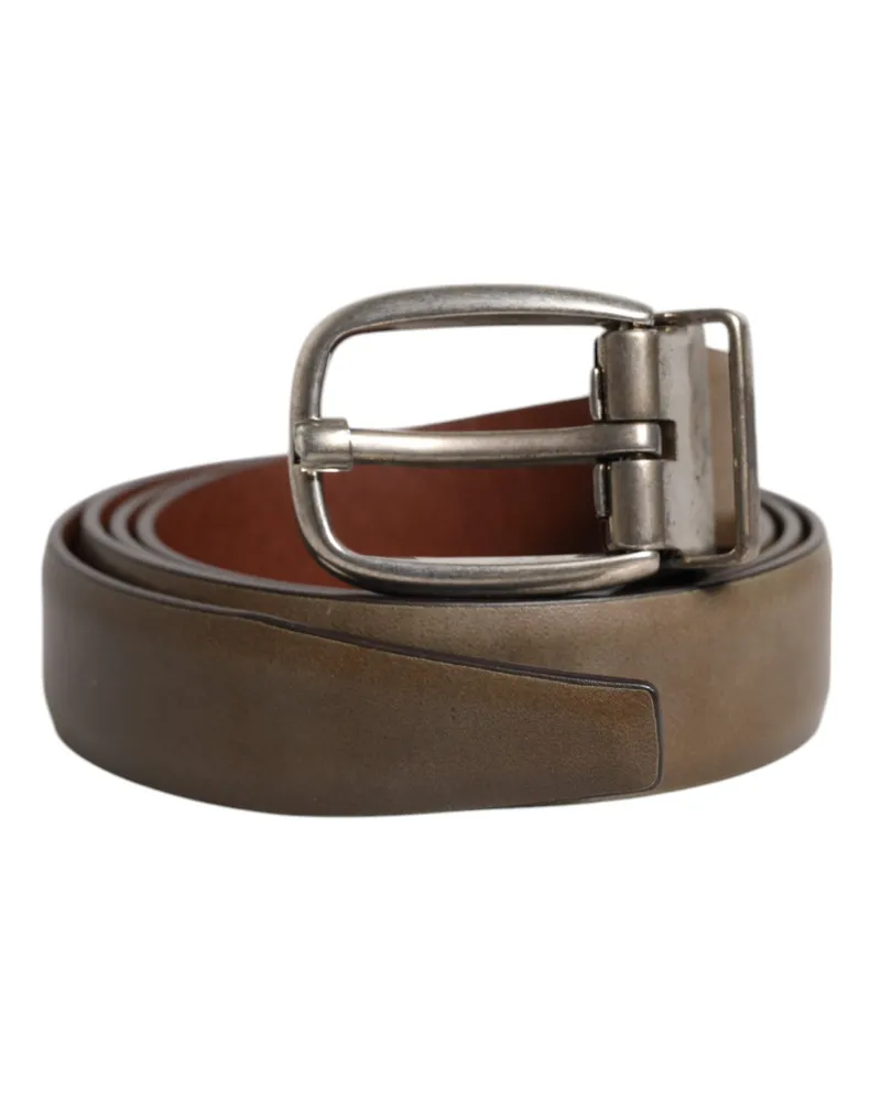 Dolce & Gabbana Leather with Metal Buckle Belt — Brown Brown