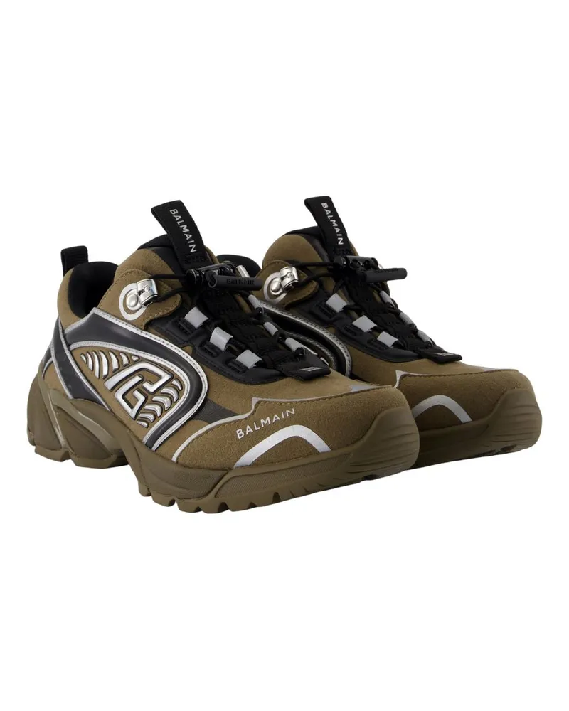 Balmain Men's Cosmic Dust Sneakers -  Leather Khaki Calfskin Shoes Khaki