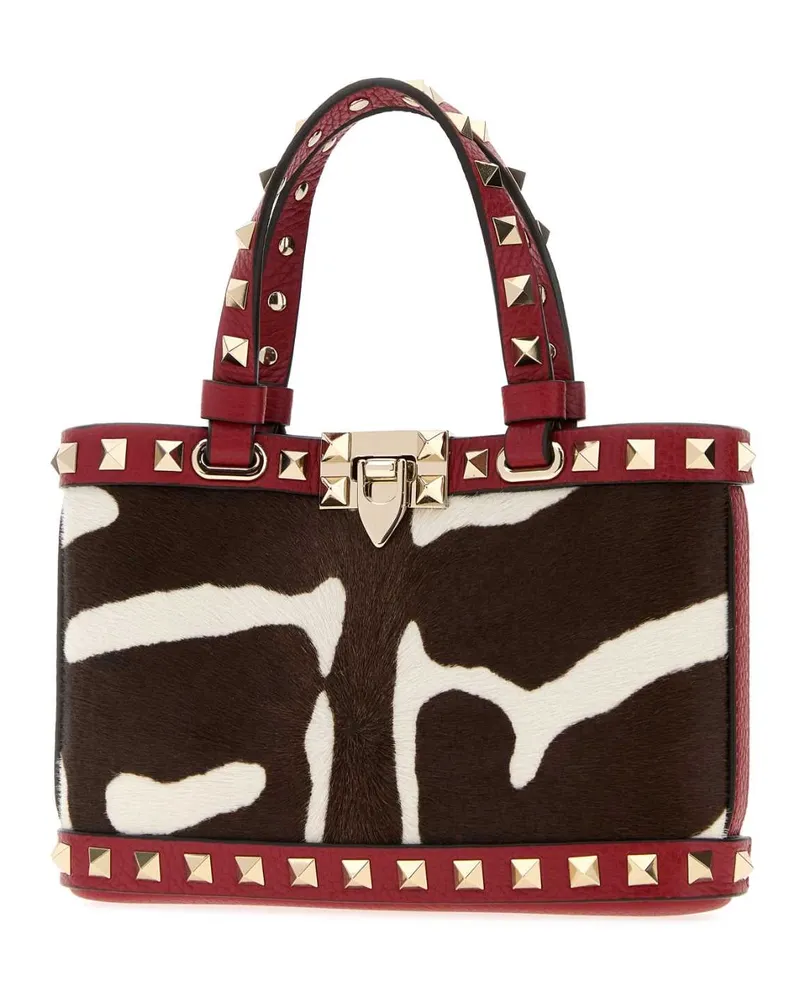 Valentino Garavani Women's Printed Calf Hair Rockstud Handbag Biancotestadimororossov Clutch Black