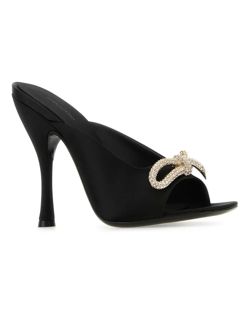 Ferragamo Women's Black Satin Mules Nero Sandali Sandal Black