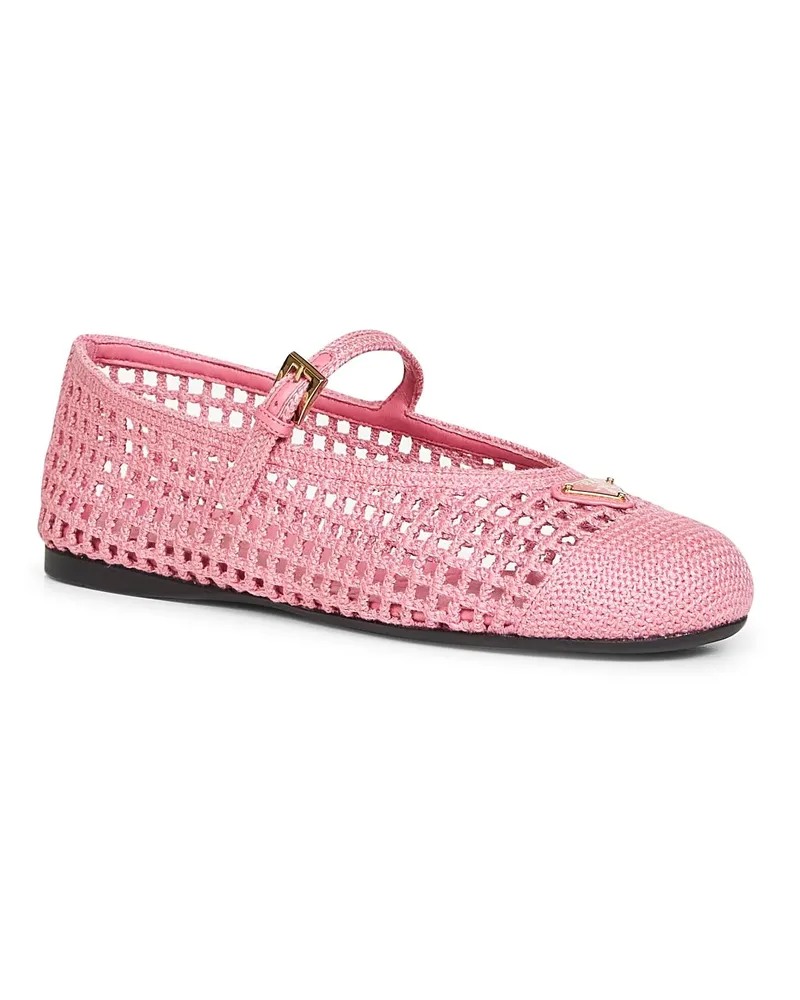 Prada Women's Ballet Flats Begonia Pink Cotton Ballerina Shoes Pink