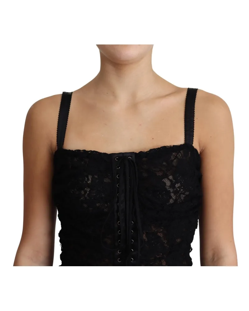 Dolce & Gabbana Women's Black Lace Up Floral Corset Bustier Mini Dress Nylon Silk Black