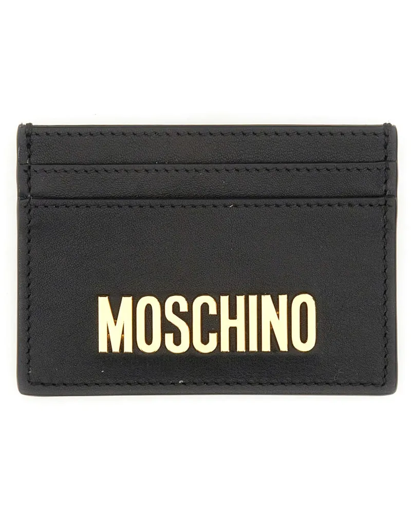 Moschino Logo-Embellished Leather Card Case — Black Black