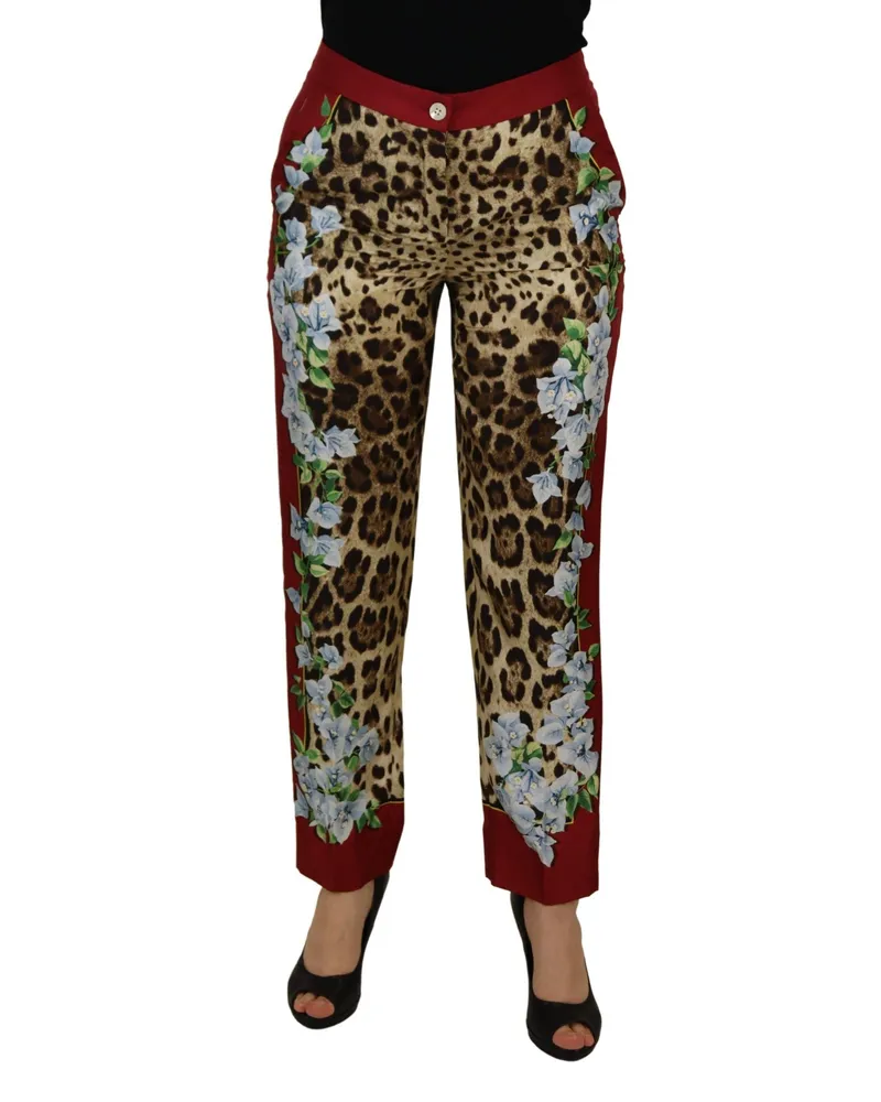 Dolce & Gabbana Women Multicolor Leopard Flora Printed Mid Waist Trouser Pants Silk Multicolor