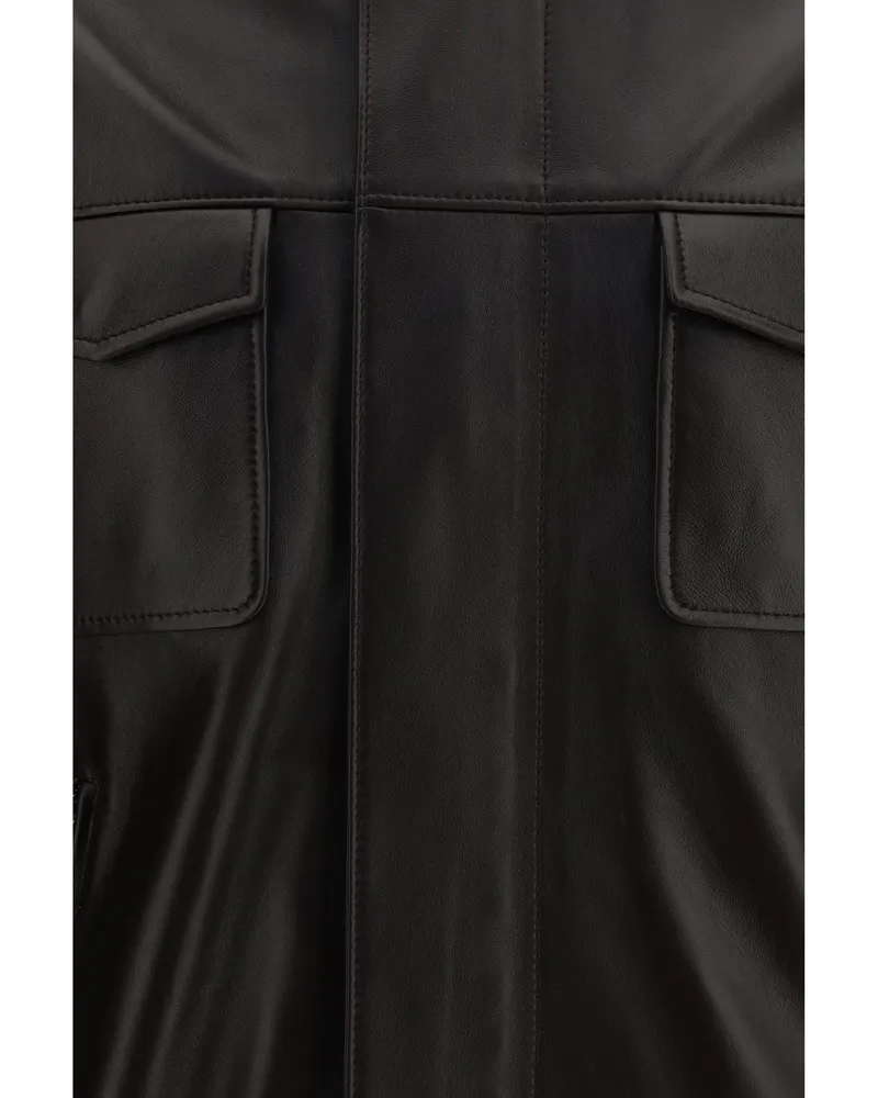 Dolce & Gabbana Men's Lambskin Zip-Up Bomber Jacket Brown Brown