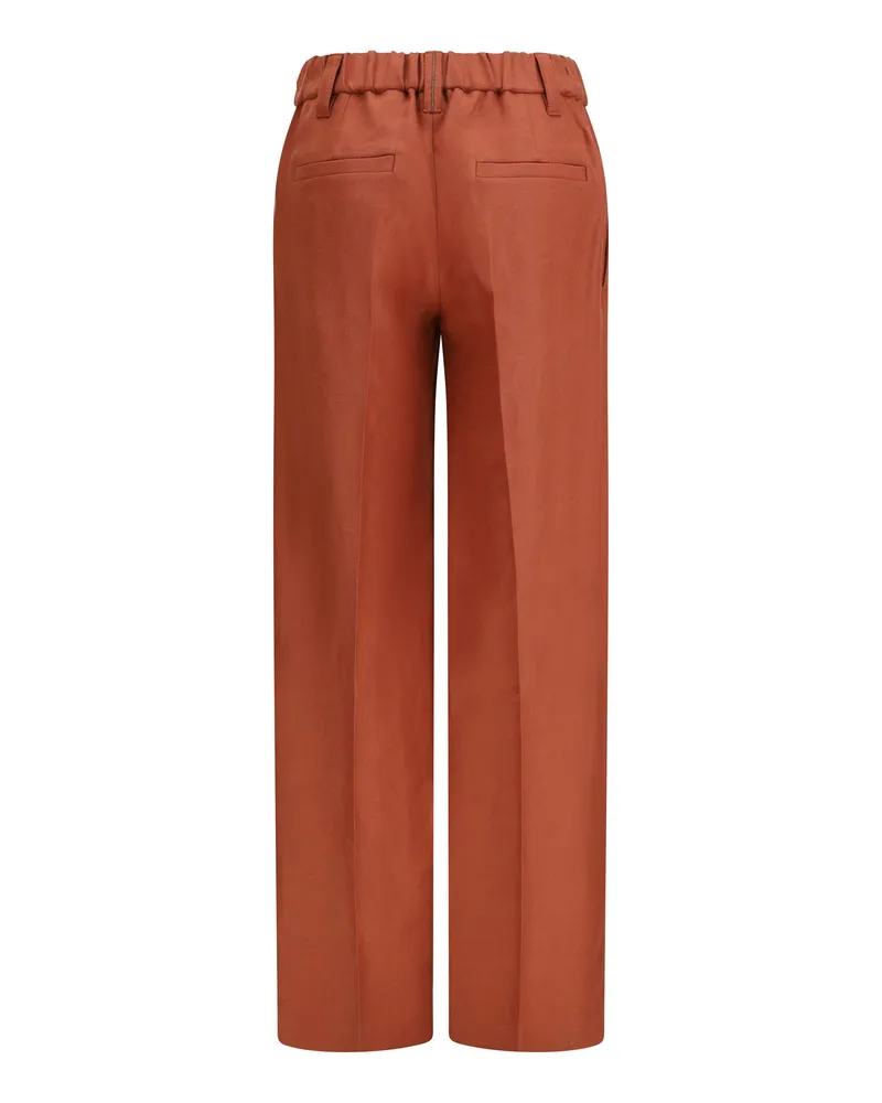 Brunello Cucinelli Women's Wide-Leg Linen Pants Orange Flame Trousers Orange