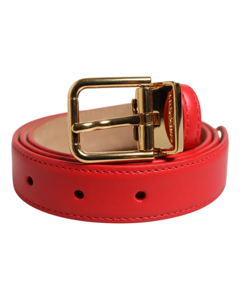 Dolce & Gabbana Women's Red Leather Gold Metal Buckle Cintura Belt Red