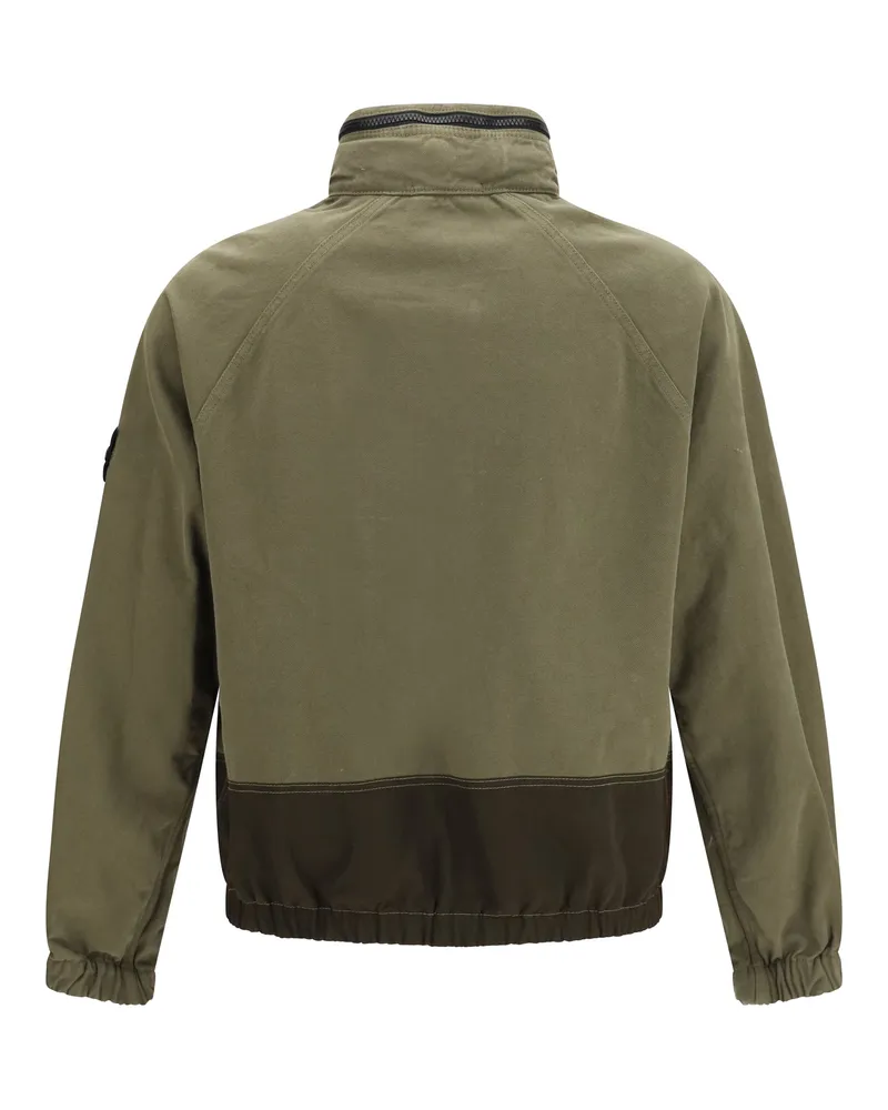 Stone Island Men's Outwear Jacket With Pockets And Zipper Details Military Green Cotton Shirt Green