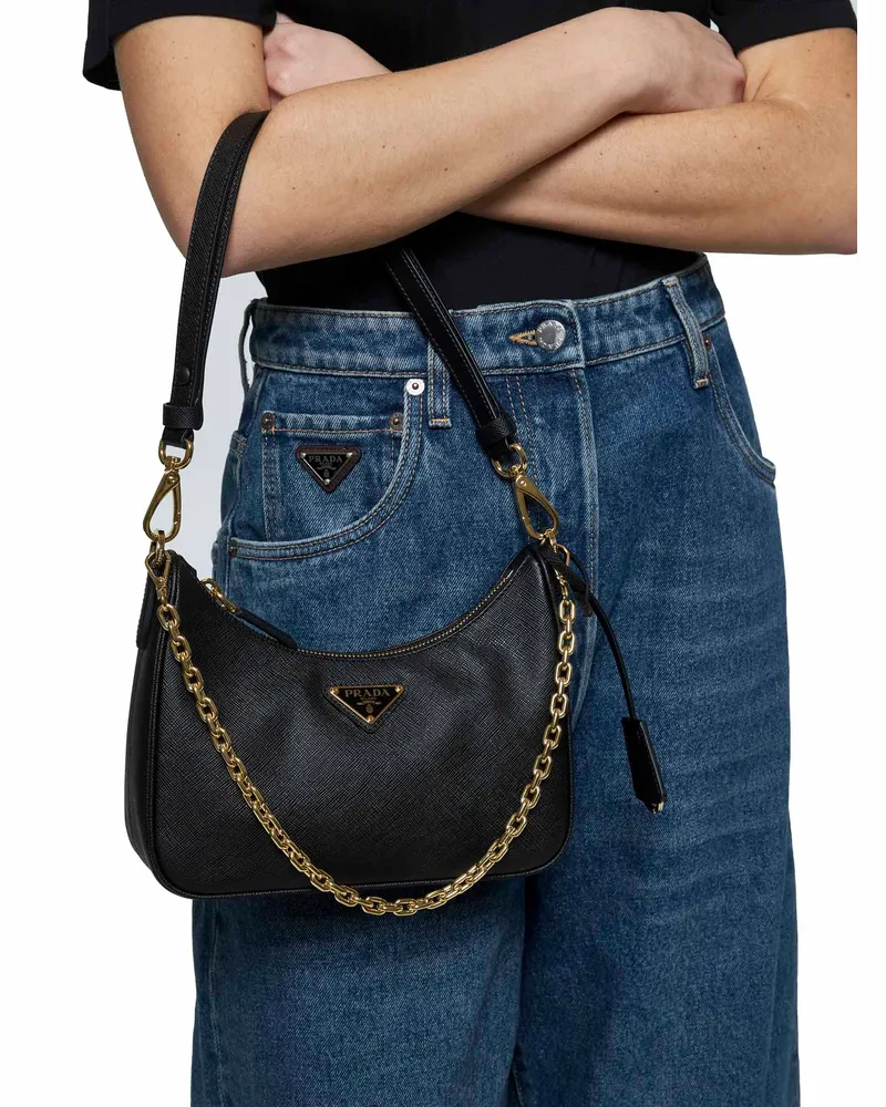 Prada Women's Mini Bag Re-Edition Black Calf Leather Handbags Hand Black