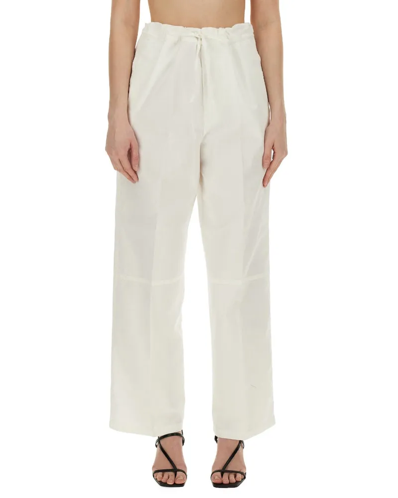 Victoria Beckham Wide-Leg Cotton Trousers — White White