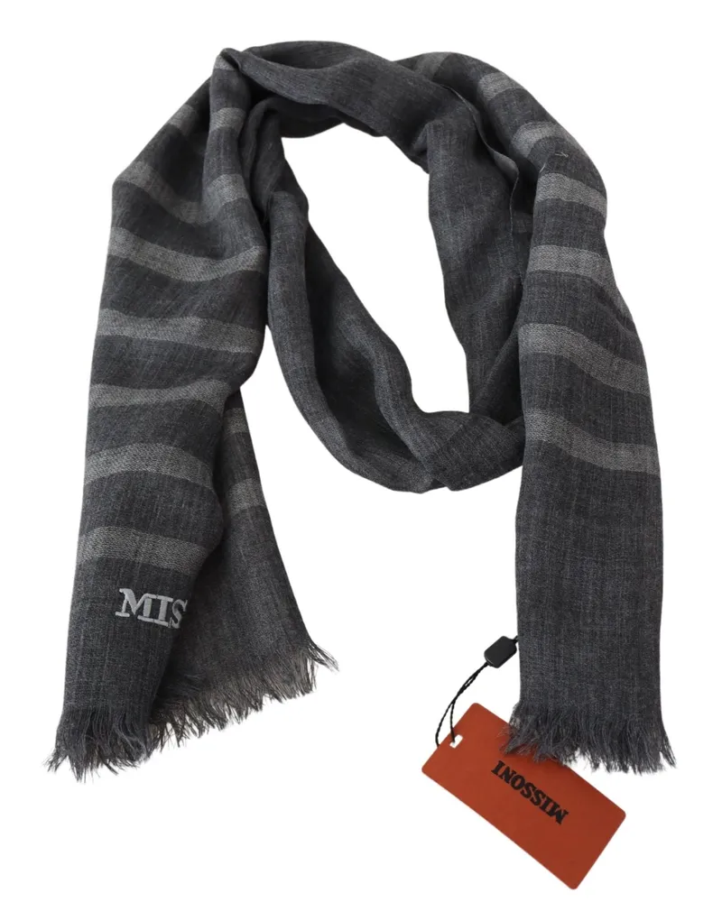 Missoni Men's Gray Striped Wool Unisex Neck Wrap Fringes Scarf Gray