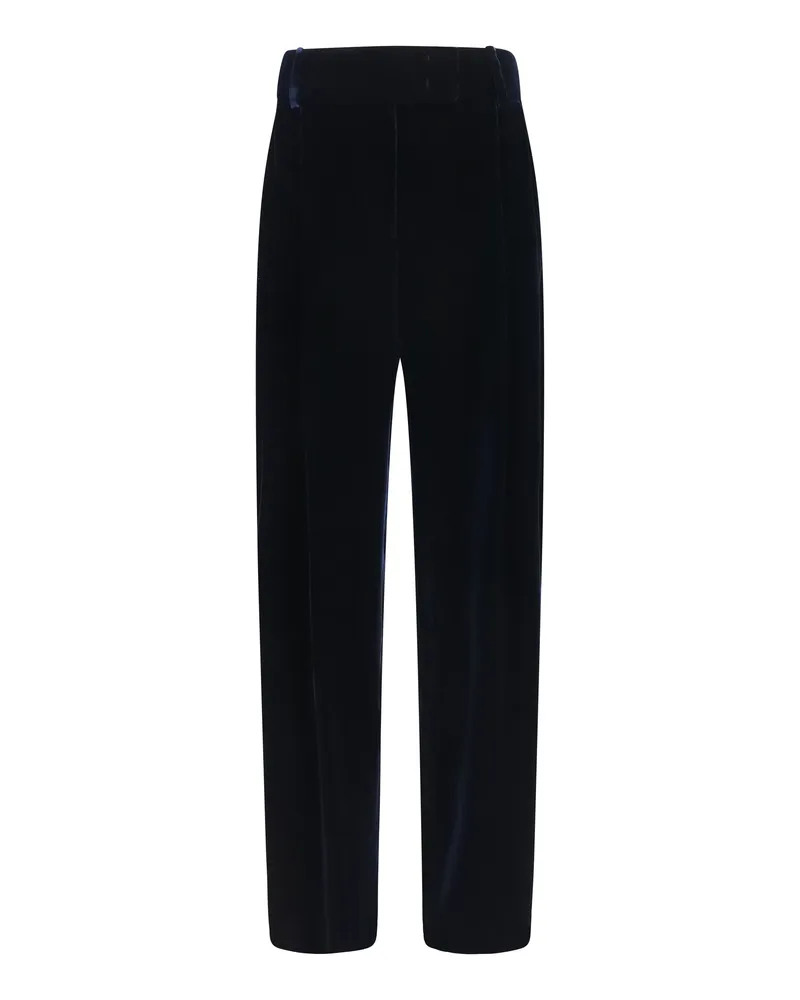 Giorgio Armani Wide-Leg Viscose Silk Velvet Trousers — Navy Navy